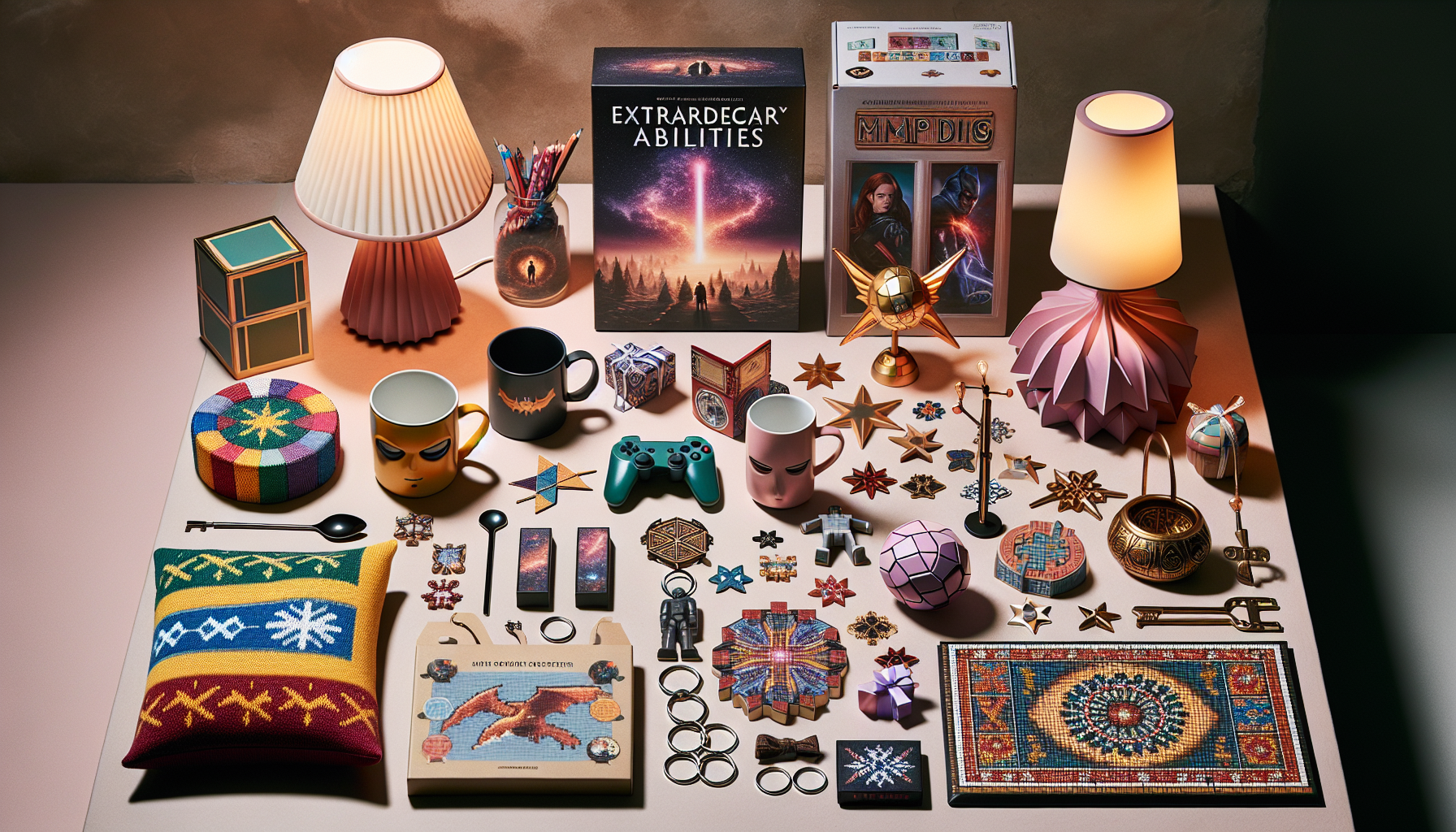 Colorful flat lay of licensed pop culture gifts and gadgets with Swedish flags, perfect for a Paladone unique gift blog post.