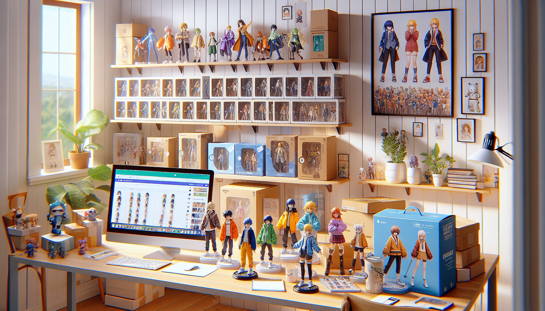 Snygg bannerbild med animefigurer från Nijisanji på hylla, svensk webshop i bakgrunden, lokala leveranser utan tull, samlarblogg.