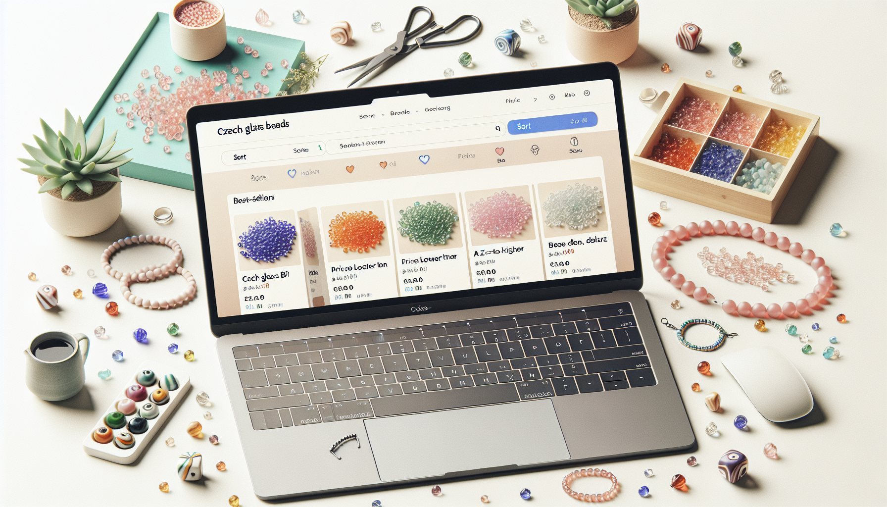 Hilmaspyssel.se e-handel med Tjeckiska glaspärlor, tydlig sorteringsmeny och produktgrid med färgglada O-beads, teacup- och facetterade pärlor