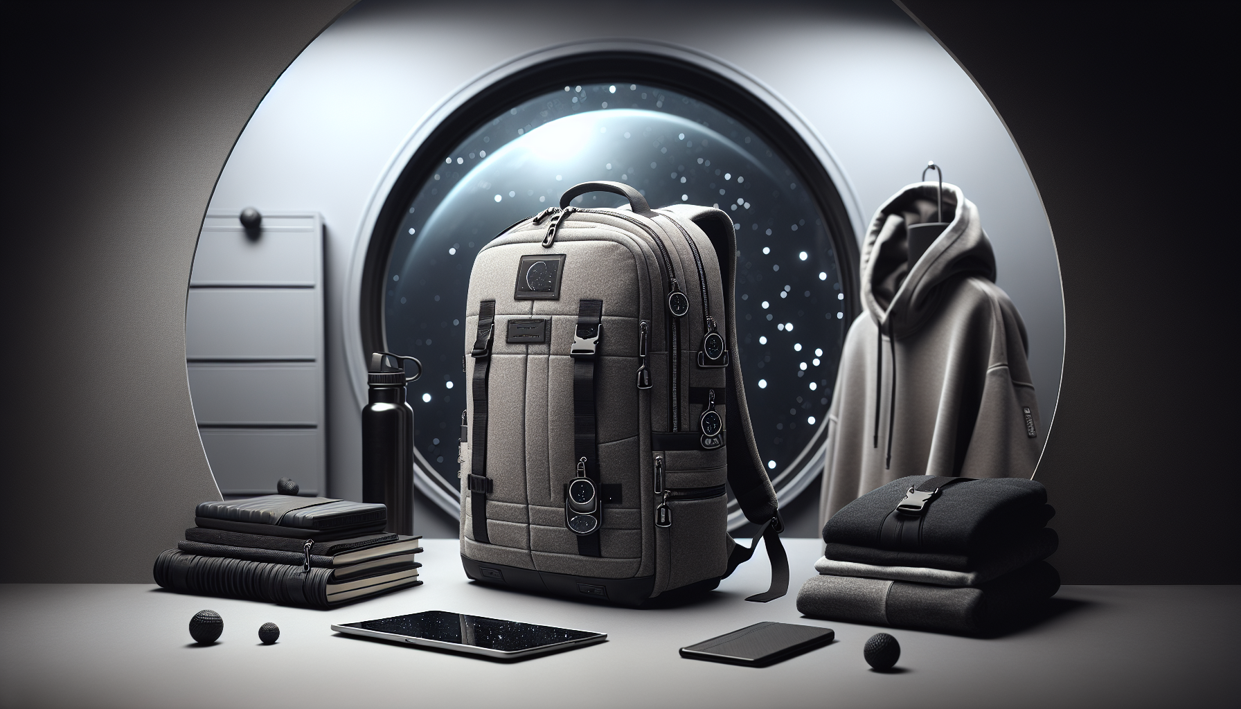 Modern Star Wars‑inspirerad ryggsäck på neutral bakgrund, premium sci‑fi design för vardag, arbete och skola, stilren produktbild