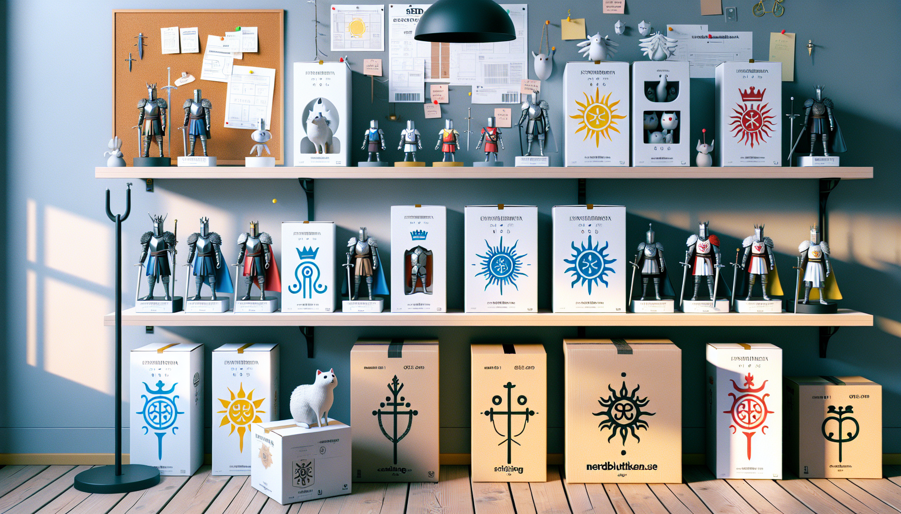 Banner image with collector's shelf of fantasy-inspired vinyl figures, exclusive boxes, and a Swedish nerd collection in a modern, well-lit room