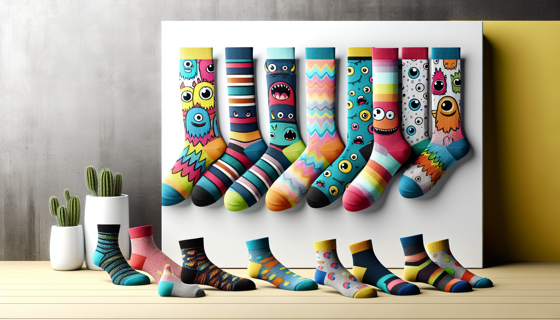 Colorful Pokémon-themed socks featuring popular characters displayed on a sleek background, perfect for trendy Pokemon Strumpor shopping.